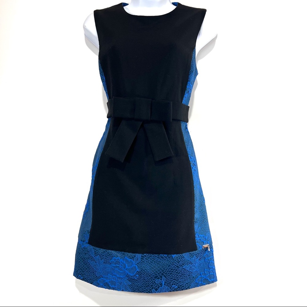 Babylon Black Blue Floral Lace Midi Dress NWT